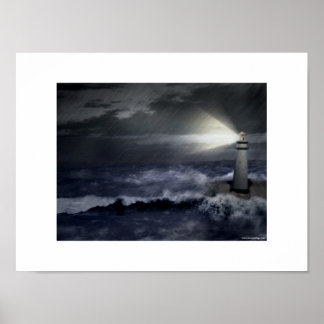 Lighthouse During Storm Poster