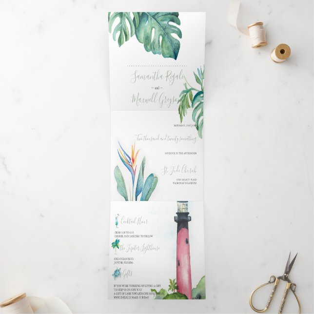 Lighthouse Florida Wedding Invitation All In One (Inside)