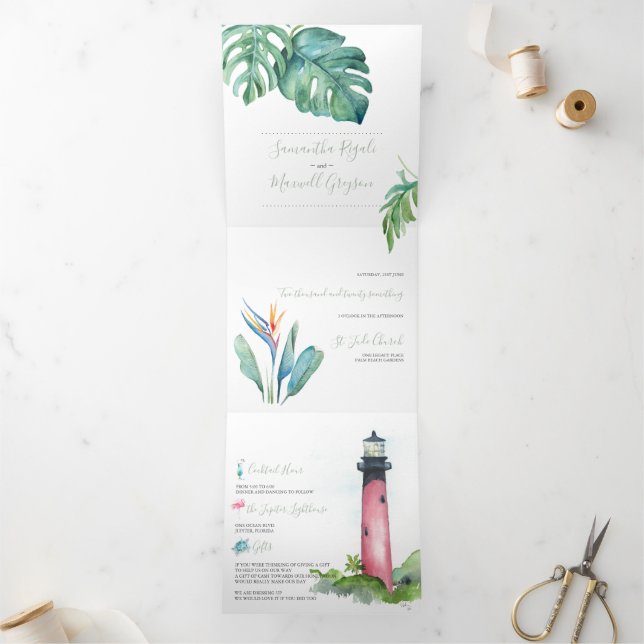 Lighthouse Florida Wedding Invitation All In One (Inside)