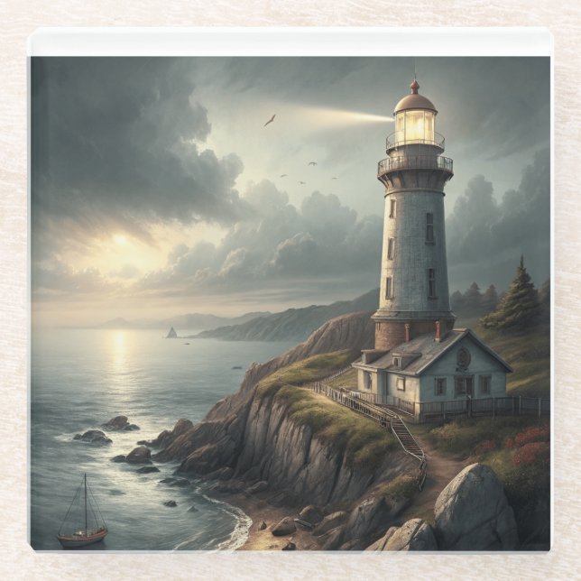 Lighthouse Glass Coaster (Front)