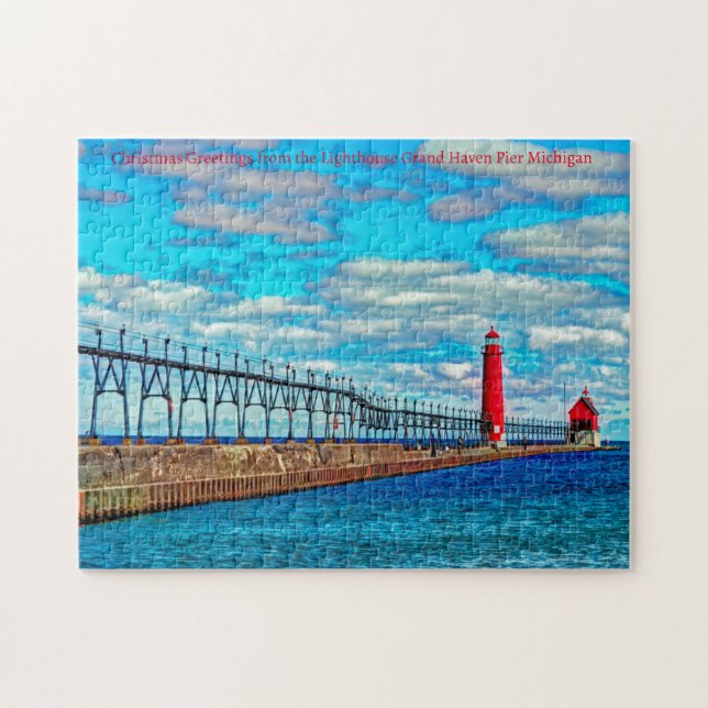 Lighthouse Grand Haven Pier Michigan. Jigsaw Puzzle (Horizontal)