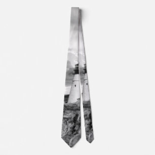 Lighthouse Grey Black White Clouds Seascape Ocean Tie