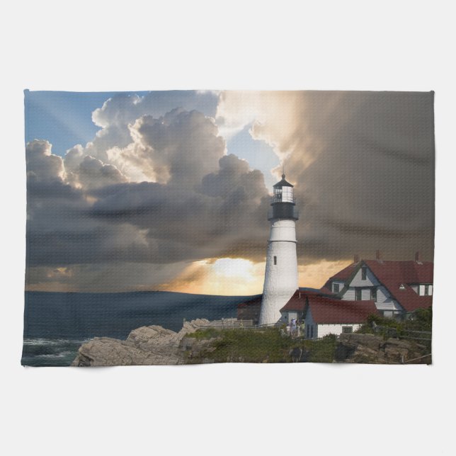 Lighthouse in a Storm Kitchen Towel (Horizontal)