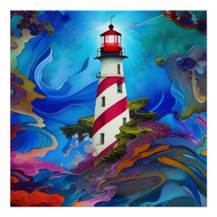 Lighthouse in a Storm Poster