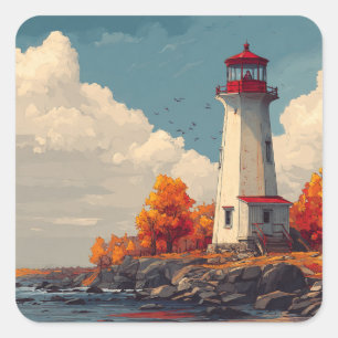 Lighthouse in Autumn Fall Square Sticker