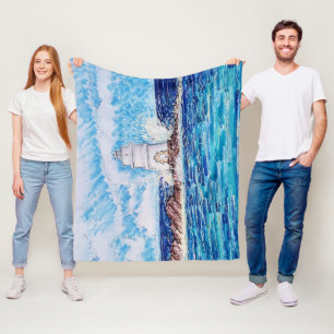Lighthouse in Blue Fleece Blanket