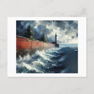 Lighthouse in Coming Storm,  Postcard