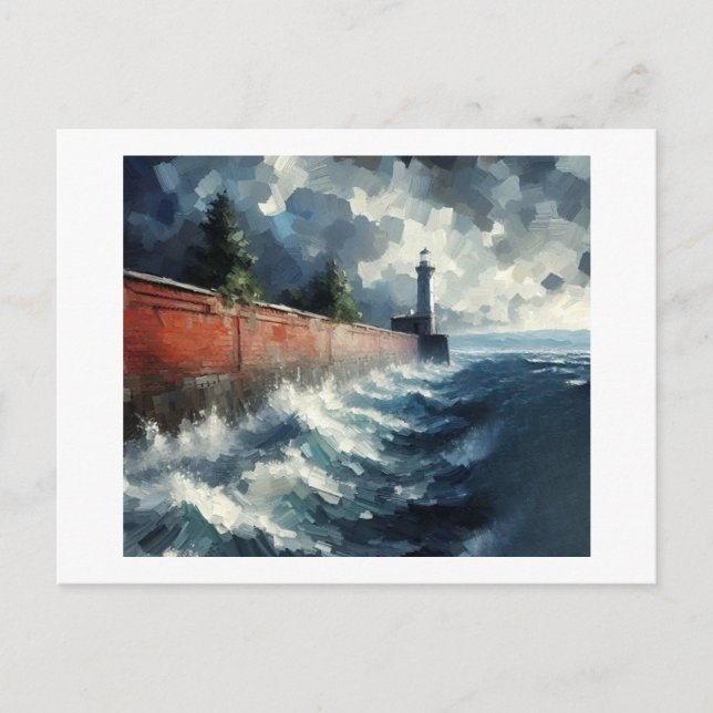 Lighthouse in Coming Storm,  Postcard (Front)