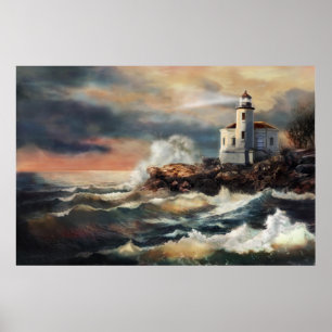 Lighthouse in evening glow poster