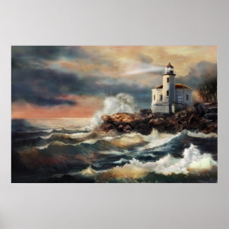 Lighthouse in evening glow poster