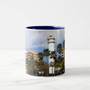 Lighthouse in Marbella, Spain Two-Tone Coffee Mug