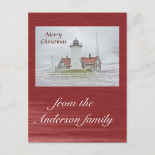 Lighthouse in Snow Merry Christmas Holiday Postcard