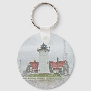 Lighthouse in Snow Merry Christmas Keychain