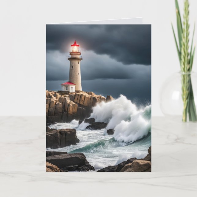 Lighthouse In Storm Clouds Sympathy Card (Front)