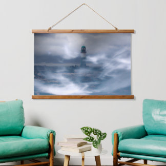 Lighthouse in the storm - Baltic Sea Hanging Tapestry