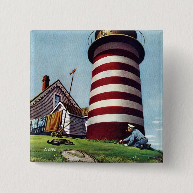 Lighthouse Keeper by Stevan Dohanos 2 Inch Square Button (Front)