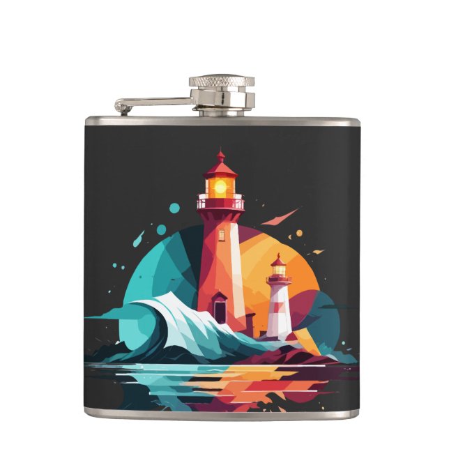 Lighthouse Landscape Calm Tranquil Nature Outdoors Hip Flask (Front)