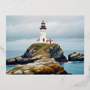 Lighthouse Landscape Coastal Ocean Calm Scenery Foil Holiday Postcard