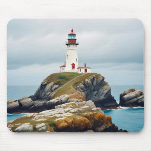 Lighthouse Landscape Coastal Ocean Calm Scenery Mouse Pad
