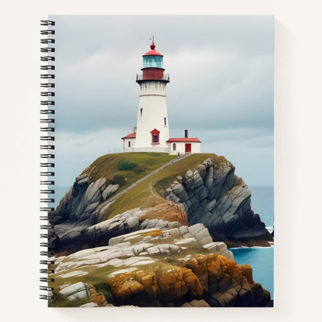 Lighthouse Landscape Coastal Ocean Calm Scenery Notebook (Front)