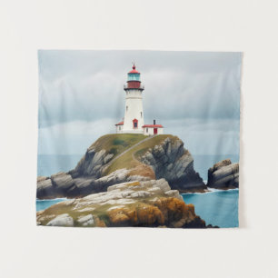 Lighthouse Landscape Coastal Ocean Calm Scenery Tapestry
