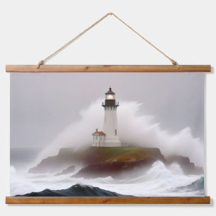 Lighthouse Landscape Coastal Ocean Waves Scenery Hanging Tapestry