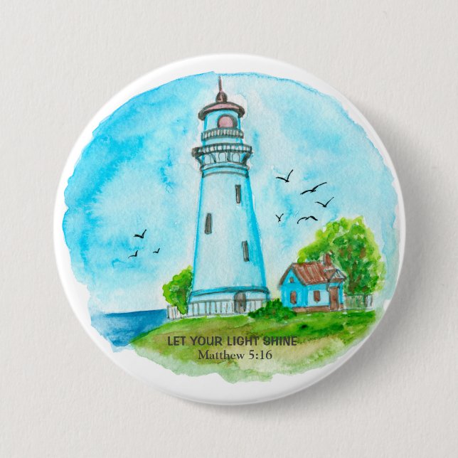 Lighthouse Let Your Light Shine Matthew 5:16 3 Inch Round Button (Front)