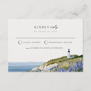 Lighthouse Lupine Maine Coast Wedding RSVP Card