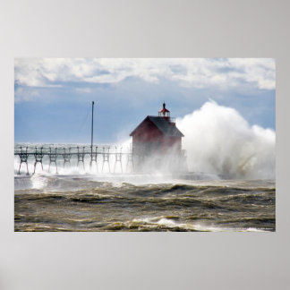 Lighthouse Meets Waves Poster