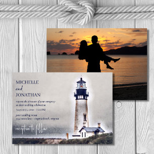 Lighthouse Nautical Beach Wedding Photo Invitation
