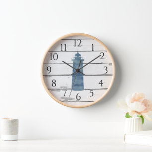 Lighthouse Nautical Blue Shiplap Rustic Decor Clock