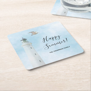 Lighthouse nautical ocean sea square paper coaster