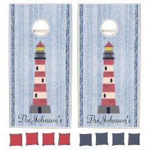 Lighthouse Nautical Rope Personalized Cornhole Set