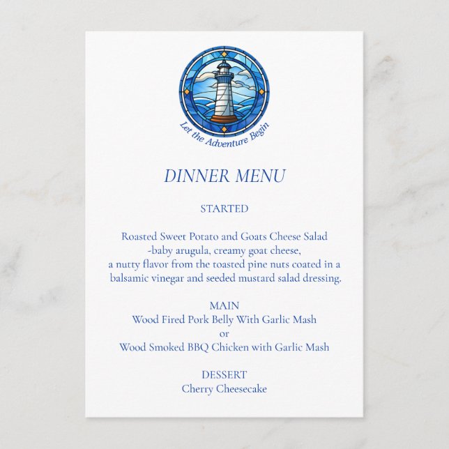 Lighthouse Nautical Wedding Adventure Begin Menu (Front)