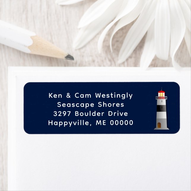 Lighthouse Navy Blue Return Address labels (Insitu)