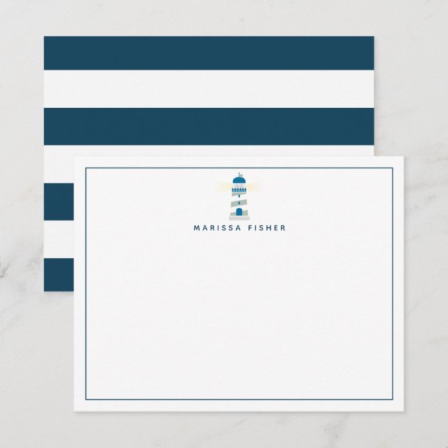 Lighthouse Navy Blue Stationery Note Card (Front/Back)