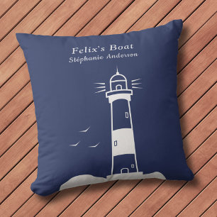 Lighthouse Navy Blue Throw Pillow