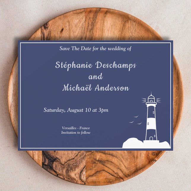 Lighthouse Navy Blue Wedding Save The Date Invitation (Lighthouse Navy Blue Wedding Save The Date Invitation)