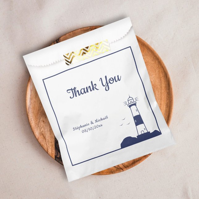 Lighthouse Navy Blue Wedding Thank You  Favour Bag (Lighthouse Navy Blue Wedding Thank You Favor Bag)