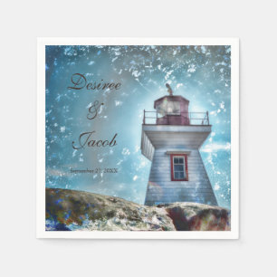 Lighthouse Ocean Blue Nautical Rustic Coastal Napkin
