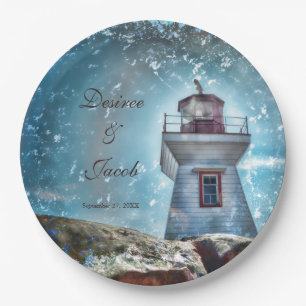 Lighthouse Ocean Blue Nautical Rustic Coastal Paper Plate