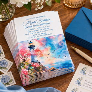 Lighthouse Ocean Nautical 100th Birthday Invitation