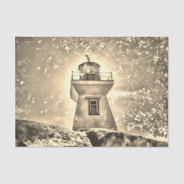 Lighthouse Ocean Nautical Sepia Rustic Coastal Tissue Paper (Front)