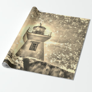 Lighthouse Ocean Nautical Sepia Rustic Coastal Wrapping Paper