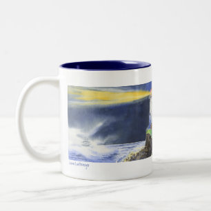 Lighthouse ocean night fog dog Two-Tone coffee mug