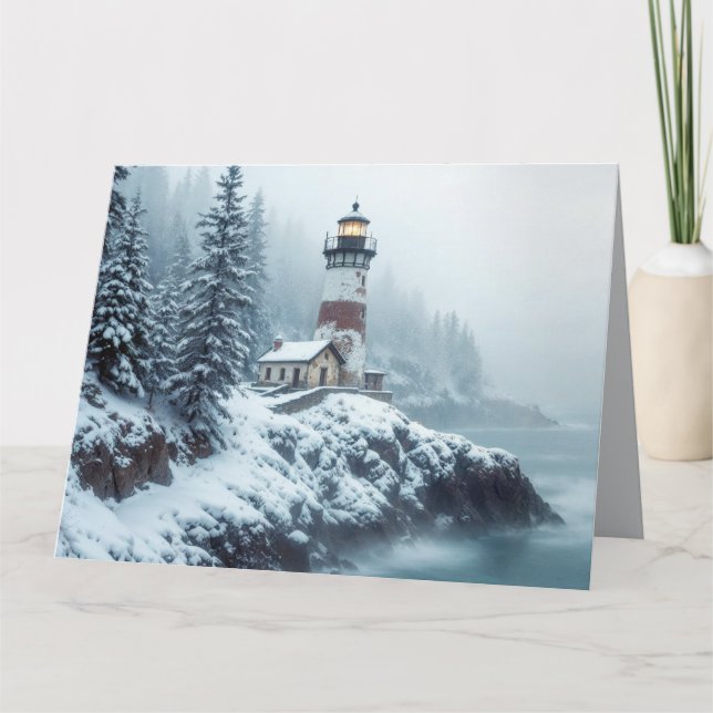Lighthouse Ocean Sea Nature Marine Coastline Snow Card (Front)