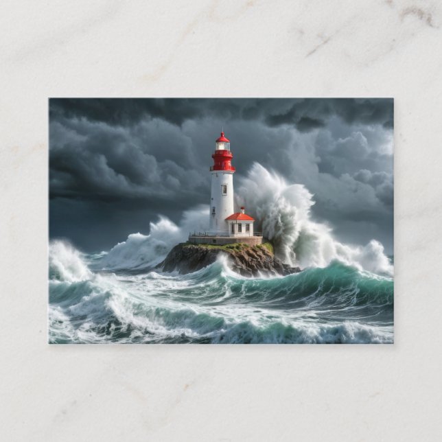 Lighthouse Ocean Storm Majestic Powerful Wave Business Card (Front)