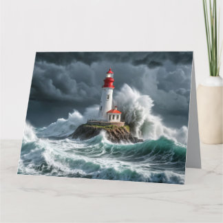 Lighthouse Ocean Storm Majestic Powerful Wave Card