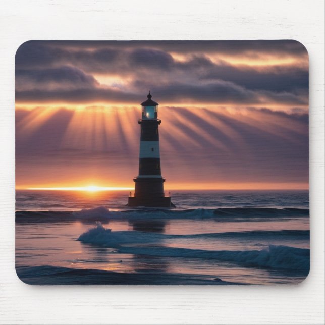 Lighthouse Ocean Sunset Mouse Pad (Front)