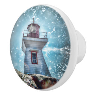 Lighthouse Ocean Turquoise Blue Nautical Coastal Ceramic Knob